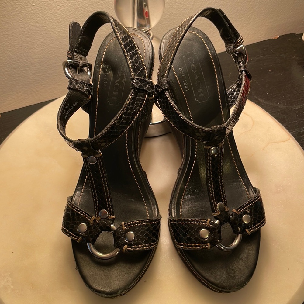 Size 6 Coach “MaryAlice” python wedge sandals.
